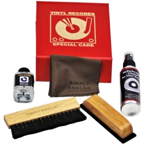 Simply Analog Deluxe Cleaning Boxset (Skórzany) - Zestaw do Czyszczenia Gramofonu i Płyt Winylowych (Czerwony)